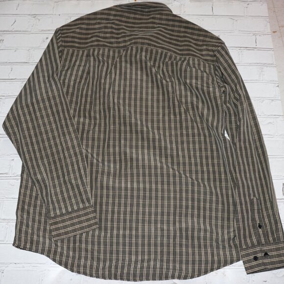 Gray and tan plaid Luxury Microfiber long sleeve button-down shirt David Taylor - Picture 2 of 4